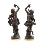 Pierre Devaux, pair of late 19th century patinated bronze figures of Bacchus and a Bacchante, patinated bronze
