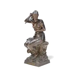 Alfred Desire Landon, patinated bronze figure of L'Orage, patinated bronze