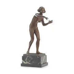 Gotthilf Jaeger, patinated bronze of a nude figure balancing a ball, patinated bronze