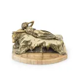 Carl Kauba, unusual early 20th century bronze metamorphic erotic figure of a maiden lying on a bearskin rug