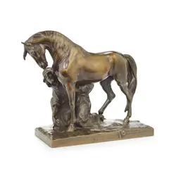 Victor Peter, patinated bronze equestrian group entitled 'Deux Amis (Two Friends)', patinated bronze
