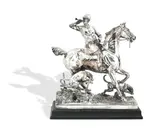 Alfred Adrian Jones Mvo, silvered bronze equestrian group of a huntsman and two hounds, silvered bronze