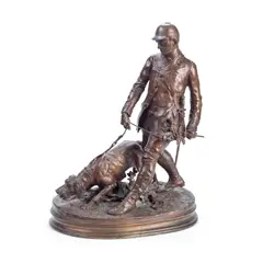 Pierre-Jules Mêne, patinated bronze figure of 'Valet de Limier (The Bloodhound Handler)', patinated bronze