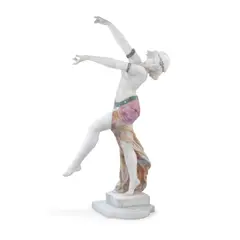 Affortunato Gory, carved variegated and pink stained cream alabaster figure of an exotic female dancer, alabaster