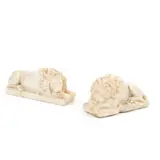 Antonio Canova, pair of late 19th century Italian carved alabaster models of recumbent lions, alabaster