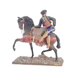 Jose Cubero, cold painted terracotta equestrian group depicting an Andalusian horseman, cold painted terracotta