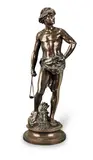 Adrien Étienne Gaudez, patinated bronze figure of David