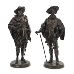 pair of patinated bronze historical figures of 17th century Flemish artists by Jean-Jules Salmson, patinated bronze, sold Feb 2023