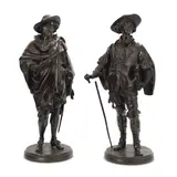 Jean-Jules Salmson, pair of patinated bronze historical figures of 17th century Flemish artists, patinated bronze