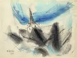 Benz by Lyonel Feininger, 1955, Aquarell, Kohle und Tuschfeder auf Bütten (Wasserzeichen: Montgolfier France), sold May 2011