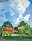 Max Pechstein, Bauernhof unter großer Wolke, 1933, Aquarell und Deckweiß über Bleistift auf strukturiertem Papier, auf Karton aufgezogen