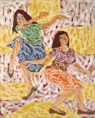 SEO, Lass uns tanzen, 2004, Öl und Reispapier auf Leinwand