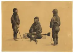 Schornsteinfegerjunge (drei Studien) by Carl Blechen, Um 1827, Aquarell und Feder in Schwarz über Bleistift auf braunem Papier, sold Nov 2012