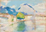 Lesser Ury, Lago Maggiore (Dorf im Tessin), 1893, Pastell auf Pappe