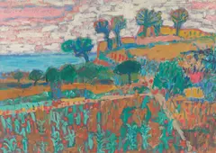 Eduard Bäumer, Land und Meer, 1964, Öl auf Leinwand