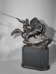 August Kiss, Kämpfende Amazone zu Pferde. 1839 / 1852, Zinkguß, dunkle, rotbraune Bronze immitierende Patina – Manufaktur: Moritz Geiss, Berlin