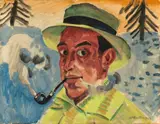 Max Pechstein, Selbstbildnis, 1923, Aquarell und Kreide auf Papier, auf Karton aufgezogen