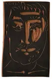 Man's Face by Pablo Picasso, Red earthenware clay printed with engobe pen, sold Mar 2011