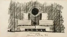 Mario Botta, Sketch of San Francisco Museum of Modern Art, 1993, Charcoal on tracepaper
