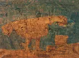 Mirko, Abstract (Chicken on a wall), 1962, Wax pastel on paper applied to canvas