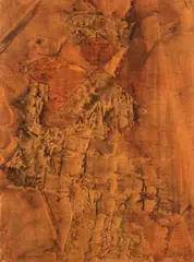 Mirko, Abstract (Woman's Head and Bust), 1962, Wax pastel on paper applied to canvas
