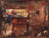 Alberto Sartoris, Citta Ritrovata, 1959, Oil and mixed media on asbestos panel