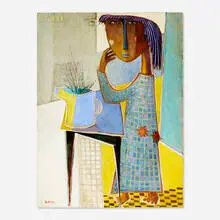 Ángel Botello, Girl with Vase, c. 1980, oil on panel