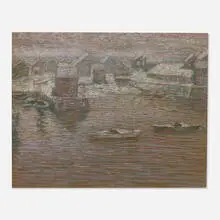 Harbor Scene by Charles S. Kaelin, pastel on brown paper, sold Nov 2020