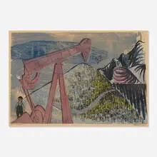 Antonio Frasconi, Pumping Jack, 1953, woodcut in colors
