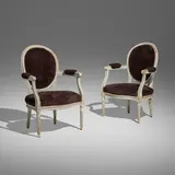 attribution Jean-Baptiste III Lelarge, Fauteuils, pair, painted and carved wood, synthetic fur upholstery