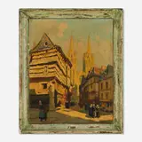 Henri Alphonse Barnoin, Street Scene in Quimper, oil on board