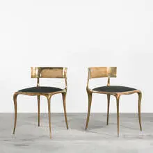 Paul Mathieu, Aria chairs, pair, 2006, cast bronze, upholstery