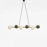 chandelier by Stilnovo, c. 1960, brass, glass, enameled brass, sold Jun 2010