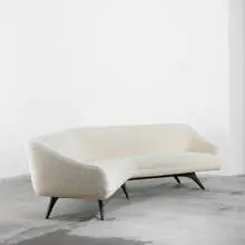 Wide Angle sofa by Vladimir Kagan, c. 1955, upholstery, oak, sold Jun 2010