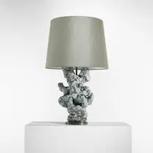 Peter Lane, table lamp, c. 2007, glazed stoneware, bronze, linen