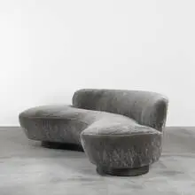Vladimir Kagan, sofa, c. 1975, mohair, stained oak, acrylic