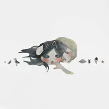 Aya Takano, Birth of Land Dance, Izanagi, Izanami, 2008, acrylic, ink and graphite with rhinestones on canvas over wood