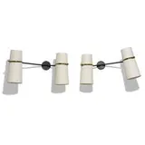 Lunel, sconces, pair, c. 1950, enameled iron, brass, linen