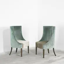 Chahan Minassian, Gondola lounge chairs, pair, 2005, velvet, cerused oak