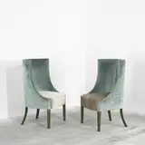 Chahan Minassian, Gondola lounge chairs, pair, 2005, velvet, cerused oak