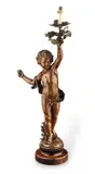 Louis August Moreau, early 20th century French bronzed spelter figural torchiere of a putto, spelter