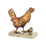 Franz Xavier Bergman, cold painted bronze model of a hen and a chick, cold painted bronze