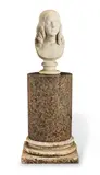 Joseph Watkins Rha, carved white marble bust of a young girl together with a pink granite and white marble low pedestal, marble
