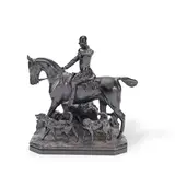 John Willis Good, late 19th century patinated bronze equestrian model of a huntsman and his hounds, patinated bronze