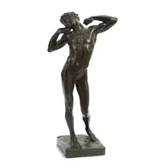 Frederic Leighton, patinated bronze figure of 'The Sluggard', patinated bronze