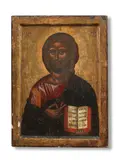 Christ Pantocrator, Crete, 17-18th century, traditionally painted in vibrant colours on a gilt ground