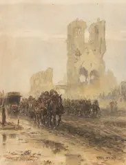 Gilbert Joseph Holiday, Ypres, October 1917, watercolour and chalks