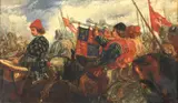 Sir John Gilbert Ra Prws, A medieval procession, oil on canvas