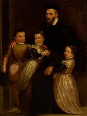 Venetian School, A portrait of a nobleman and his three children, oil on canvas