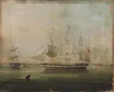 A three-master in two positions off a coastline, together with another (2) by English School, Oil on canvas, sold Sep 2022